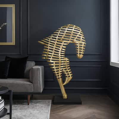 Sagebrook Home 64" Metal Horse Sculpture Large Contemporary Abstract Gold Aluminum Horse Statue - 39" x 14" x 64"