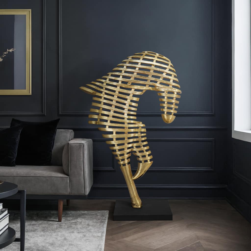 Sagebrook Home 64" Metal Horse Sculpture Large Contemporary Abstract Gold Aluminum Horse Statue - 39" x 14" x 64"