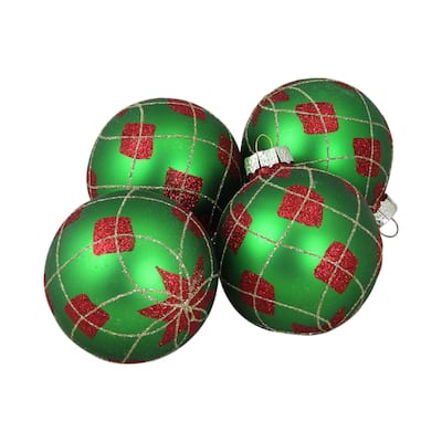 4ct Green Red Argyle Diamond Pattern Christmas Ball Ornaments 3.25"