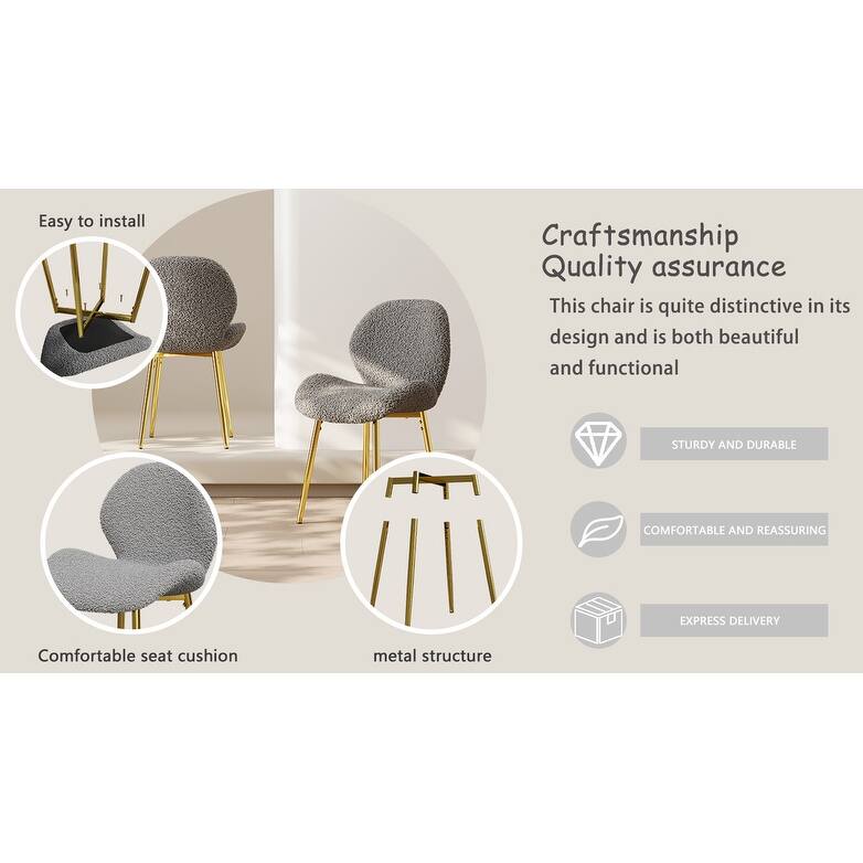 GDFStudio - Calrix Minimalist Teddy Velvet Upholstered Dining Chair Set, Sturdy Golden Metal Legs & Sculpted Backrest, Set of 2