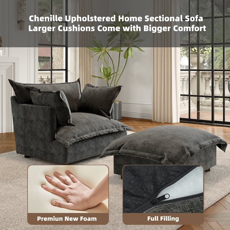 Modern Cloud Chaise Longue Accent Chair with Ottoman set