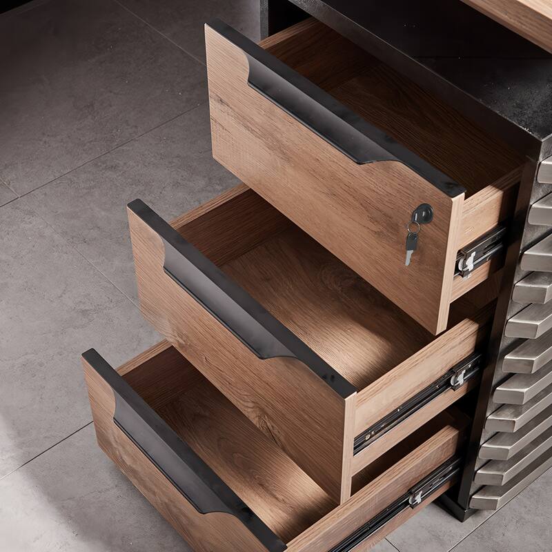 Adjustable Height Executive L Shaped Standing Desk w/ Cable Box Drawers Cabinets
