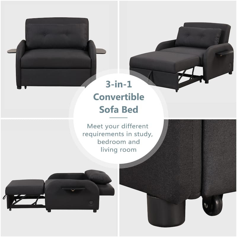 3 in 1 Pull Out Sleeper Sofa, Sofa Bed with Adjustable Backrest, Daybed with USB Charging Port and Wing Table