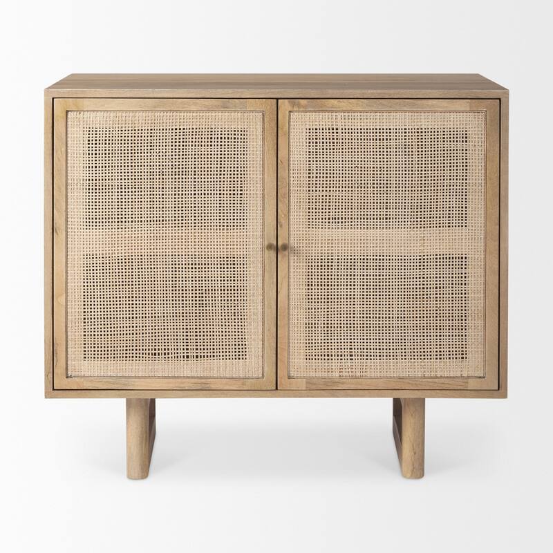 Grier Light Brown Solid Wood w/ Cane Doors Accent Cabinet
