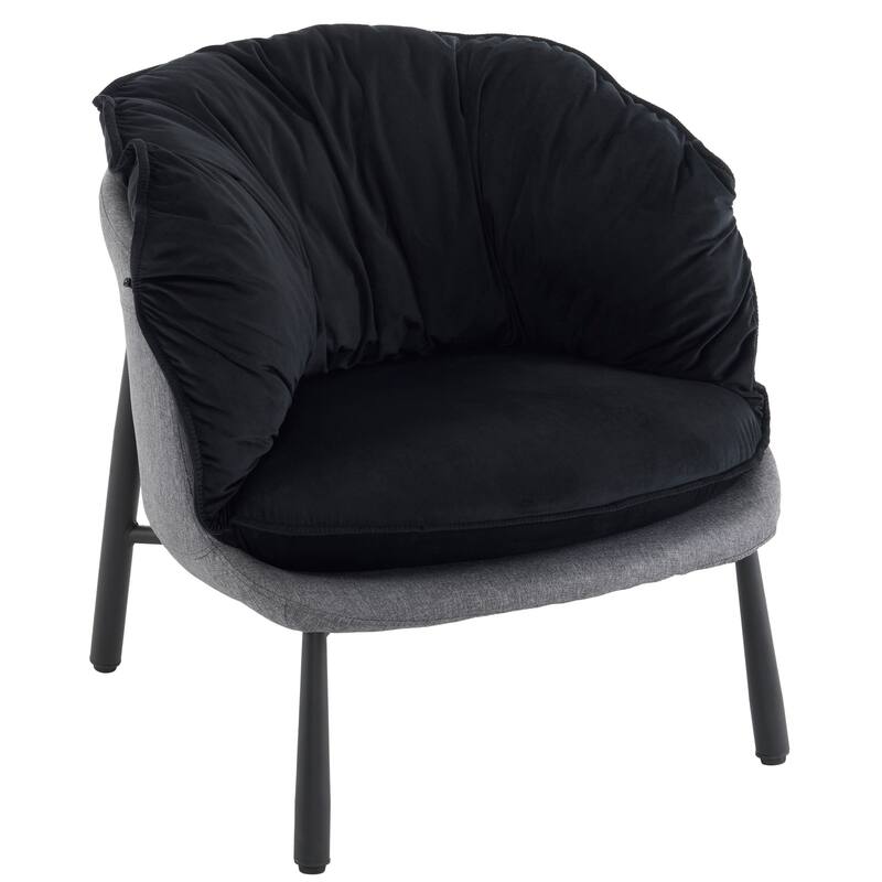 Modern Velvet Accent Chair with Wooden Frame and Black Metal Legs for Living Room or Lounge Seating - 27.4"L x 27"W x 29.1"H - Black-Grey