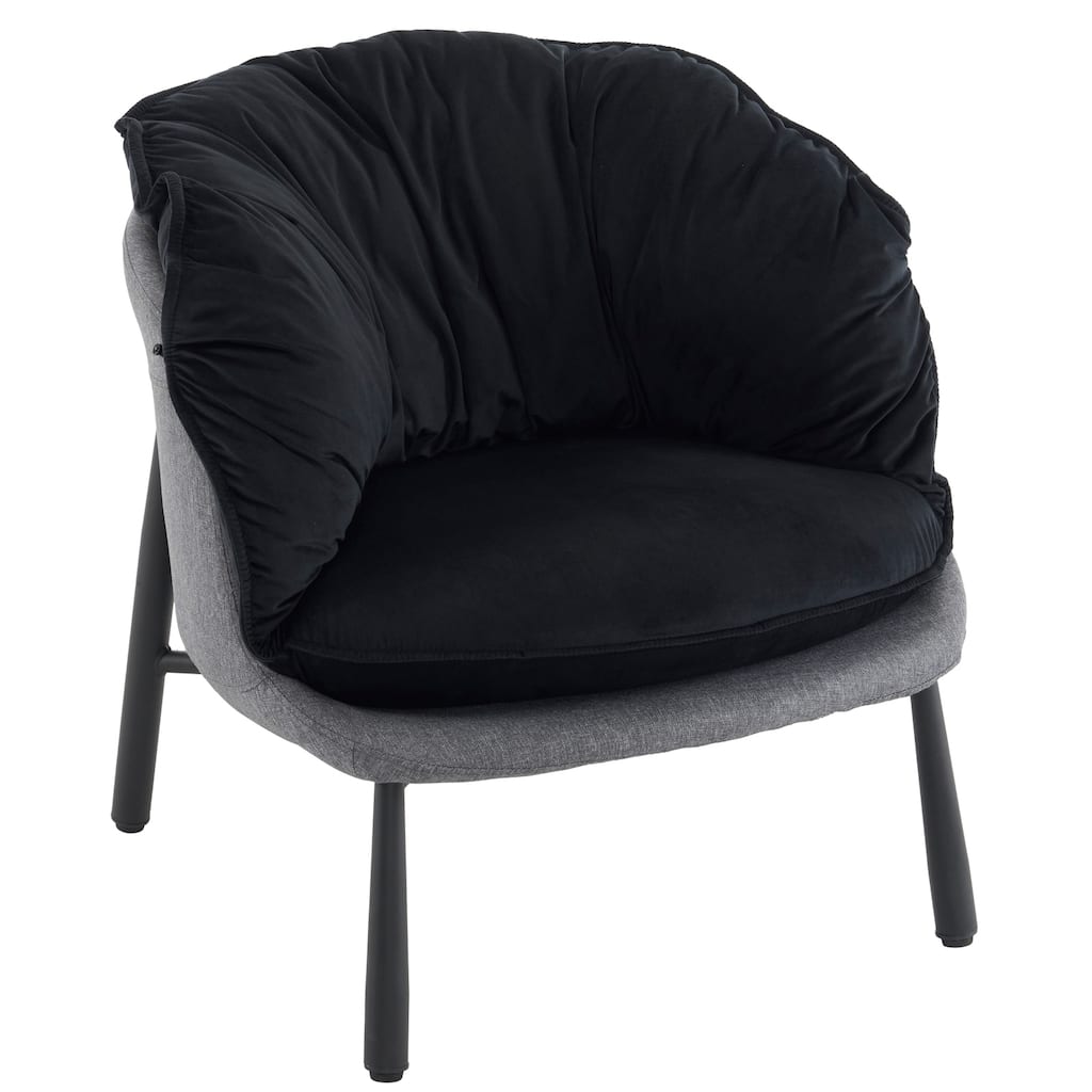 Modern Velvet Accent Chair with Wooden Frame and Black Metal Legs for Living Room or Lounge Seating - 27.4"L x 27"W x 29.1"H