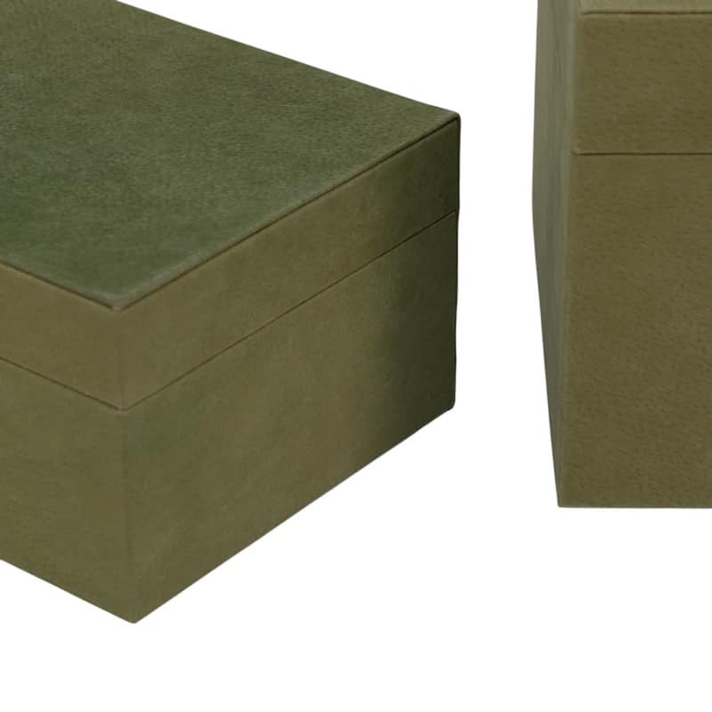 Decorative Rectangular Suede Box with Lid for Home Decor - Set of 2, 14", Green - 14" x 8" x 6"