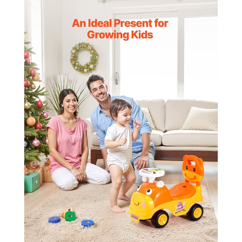 Kids Ride-On Toy with Music, Horn, and Under-Seat Storage - 19.7 x 9.4 x 16.3 in