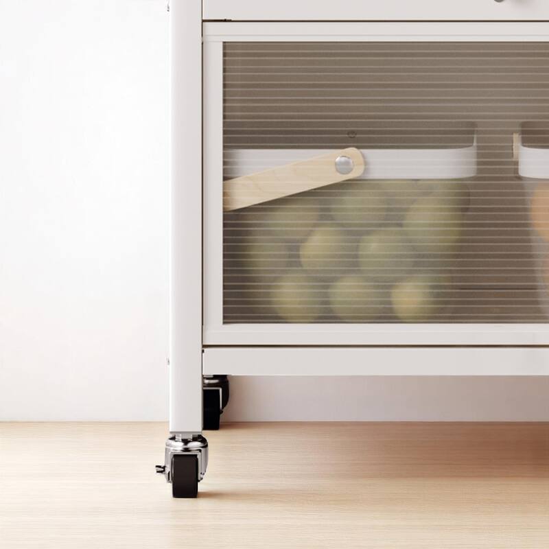 Floor-to-Ceiling Metal Kitchen Pantry Cabinet with Double Doors, Rolling Storage Shelf for Microwave and Bowls