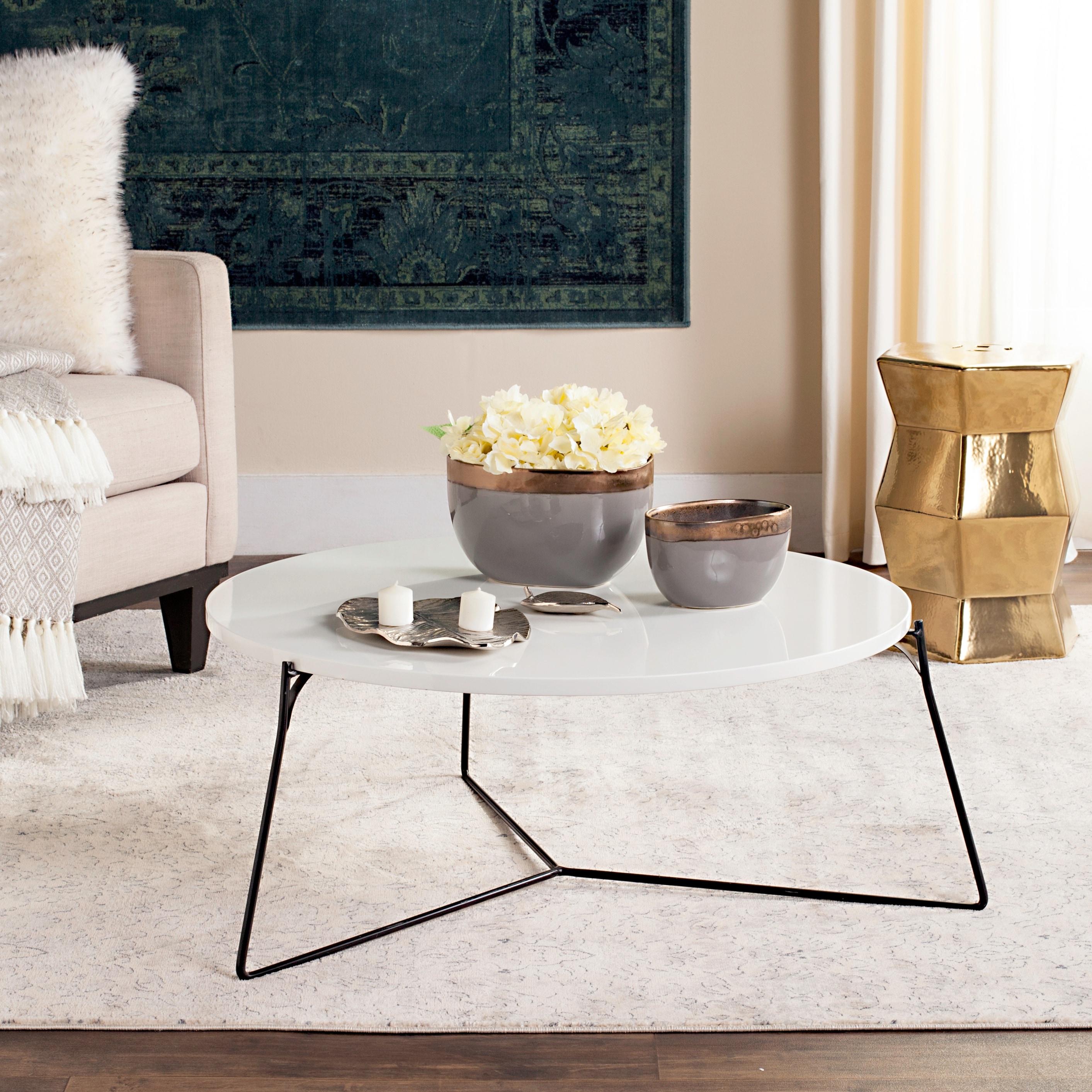 SAFAVIEH Mae Lacquer White Black Coffee Table 31