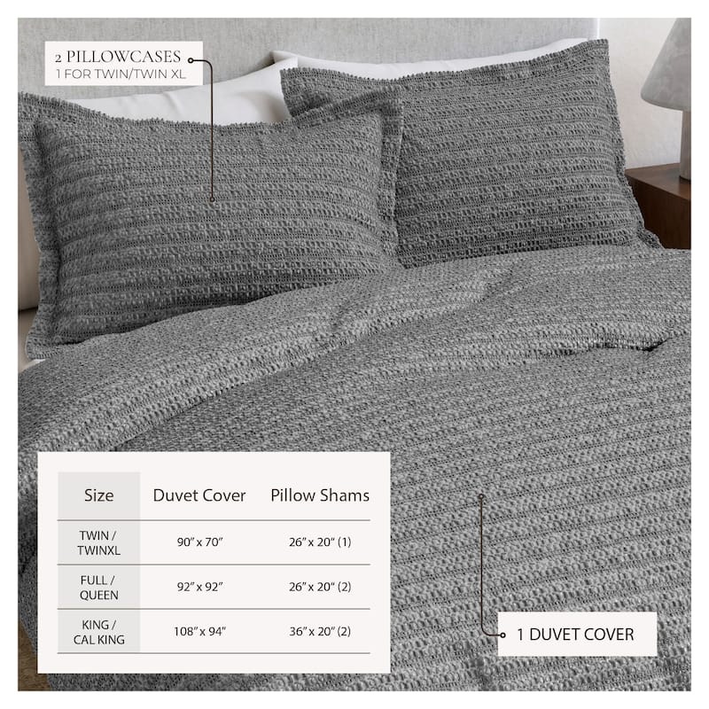 Linery & Co. 100% Cotton Reversible Honeycomb Waffle / Percale Duvet Cover Set