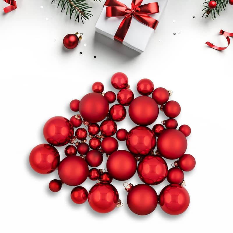 40ct Shiny Glitter Matte Red Glass Ball Christmas Ornament Set 1" 2.5"