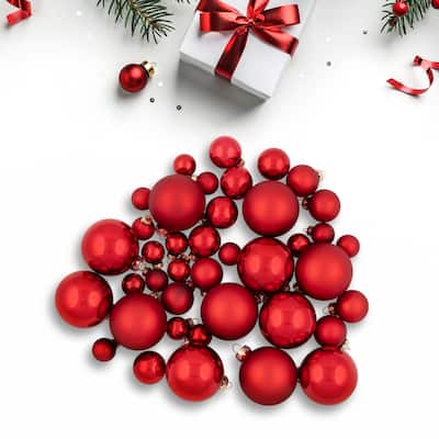40ct Shiny Glitter and Matte Red Glass Ball Christmas Ornament Set 1"-2.5" - 1"