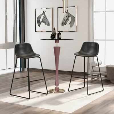Low Back Footrest Vintage Leatherier Height Bar Stools Dining Chairs Set of 2