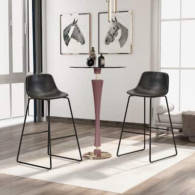 Low Back Footrest Vintage Leatherier Height Bar Stools Dining Chairs Set of 2