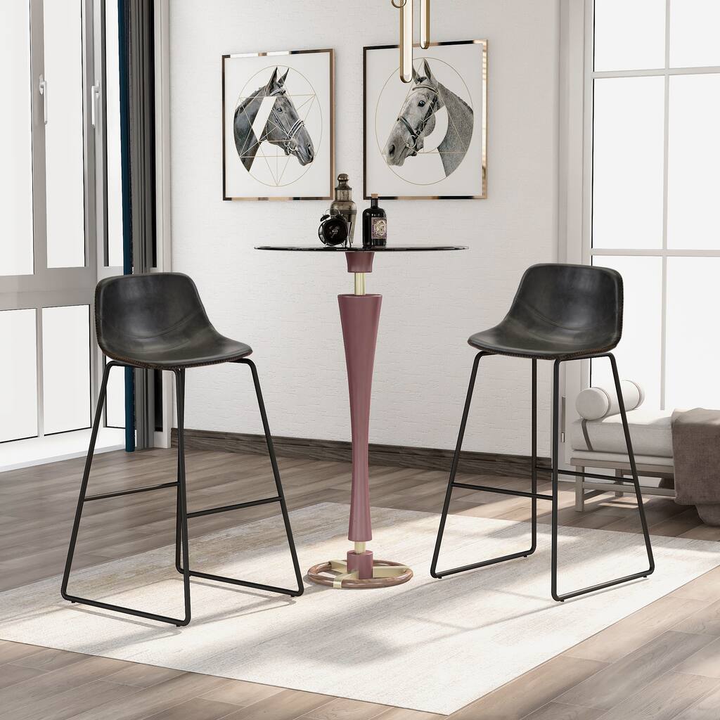 Low Back Footrest Vintage Leatherier Height Bar Stools Dining Chairs Set of 2