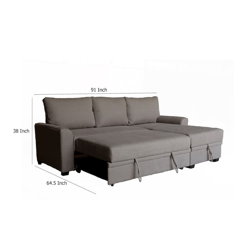 Nami Sleeper Sectional with Storage Chaise, Brown Flannel, 91 Inch