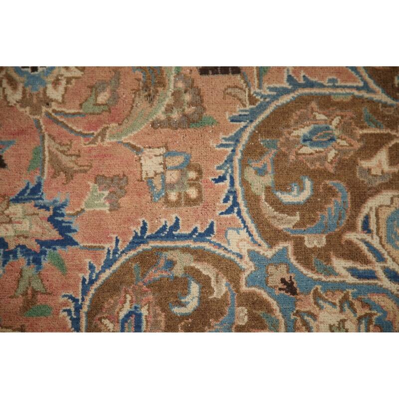 Hand Knotted Oriental 100% Wool Carpet Traditional Floral Pink Mashad Area Rug - 9' 6'' X 6' 3''