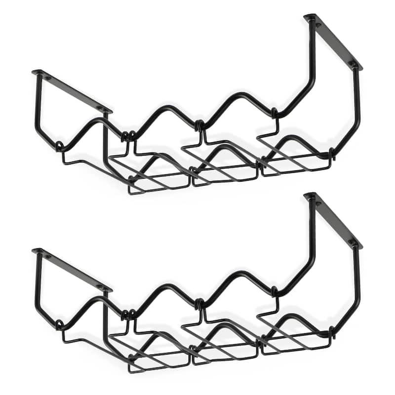 Wallniture Piccola Under Cabinet Wine Bottle Holder and Stemware Rack (Set of 2) - Black