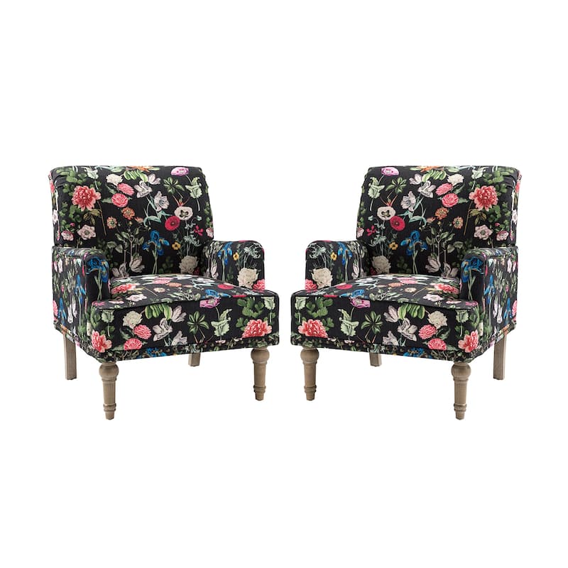Pavia Traditional Floral Fabric Design Upholstered Accent Armchair with Nailhead Trim Set of 2 by HULALA HOME