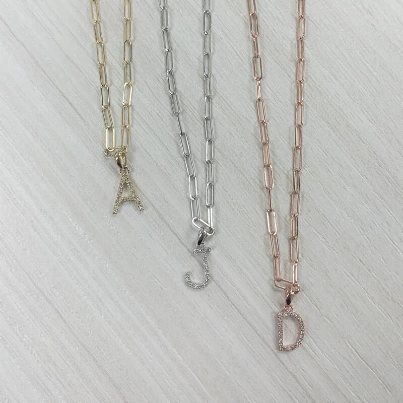 Joelle Collection Diamond Initial Letter A-Z Bracelet Paperclip 14K Gold 7" Chain 1/10 TDW Bracelet