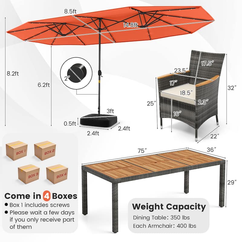 Costway 11 PCS Patio Dining Set with 15 ft Double-Sided Patio Umbrella - See Details