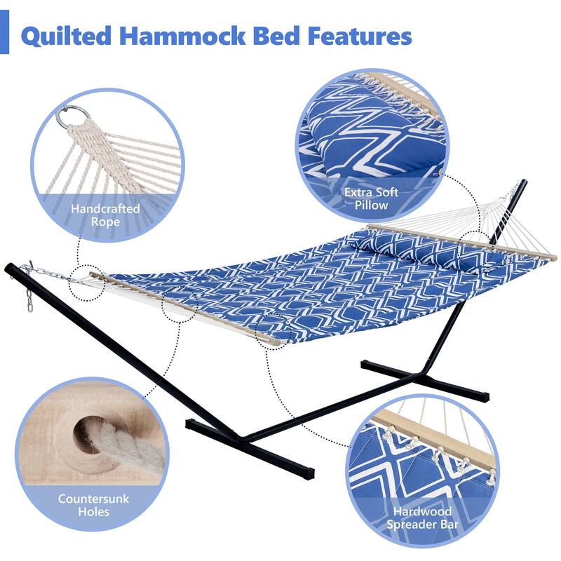 Outdoor Portable Double Hammock with Stand&Pillow Max 475 lbs Capacity