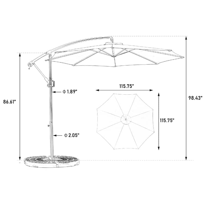 116" Patio Hanging Polyester Umbrella with Tilt Adjustment and 8 Ribs