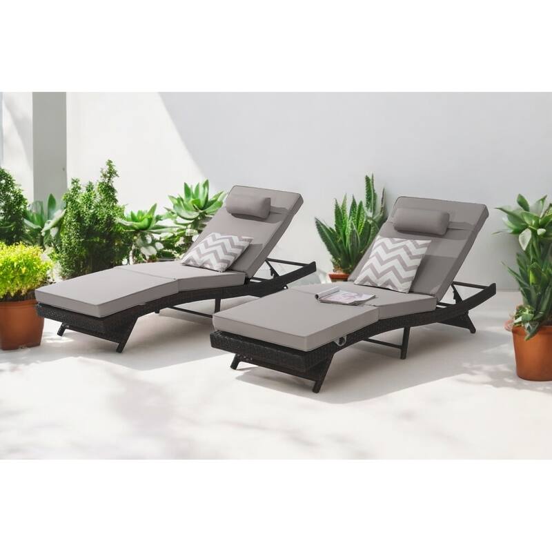 Adjustable Wicker Lounge Chair Set of 2 - Reclining Sunbathing Chairs with Cushions, All-Weather PE Rattan for Patio & Garden