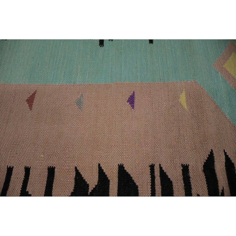 Hand Woven Oriental 100% Wool Carpet Southwestern Tribal Navy Blue & Blues Kilim Area Rug - 10' 0'' X 8' 5''