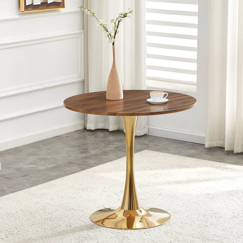 Kitchen Table with Thickened Tabletop, Round Tulip Dining Table, Bistro Table Circle Table Coffee Table - Gold,Walnut