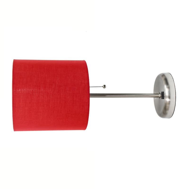 Contemporary Brushed Steel Bedside Table Desk Lamp with Drum Shade - 19.5" - Silver and Red