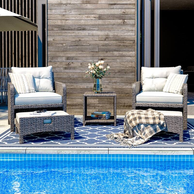 Pamapic 5-Piece Wicker Patio Conversation Set with Ottomans