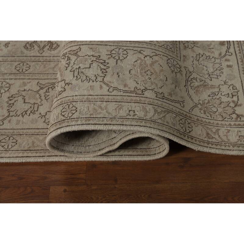 Tabriz Persian Vintage Rug Hand-Knotted Beige Oriental Wool Carpet - 8'2" x 11'2"