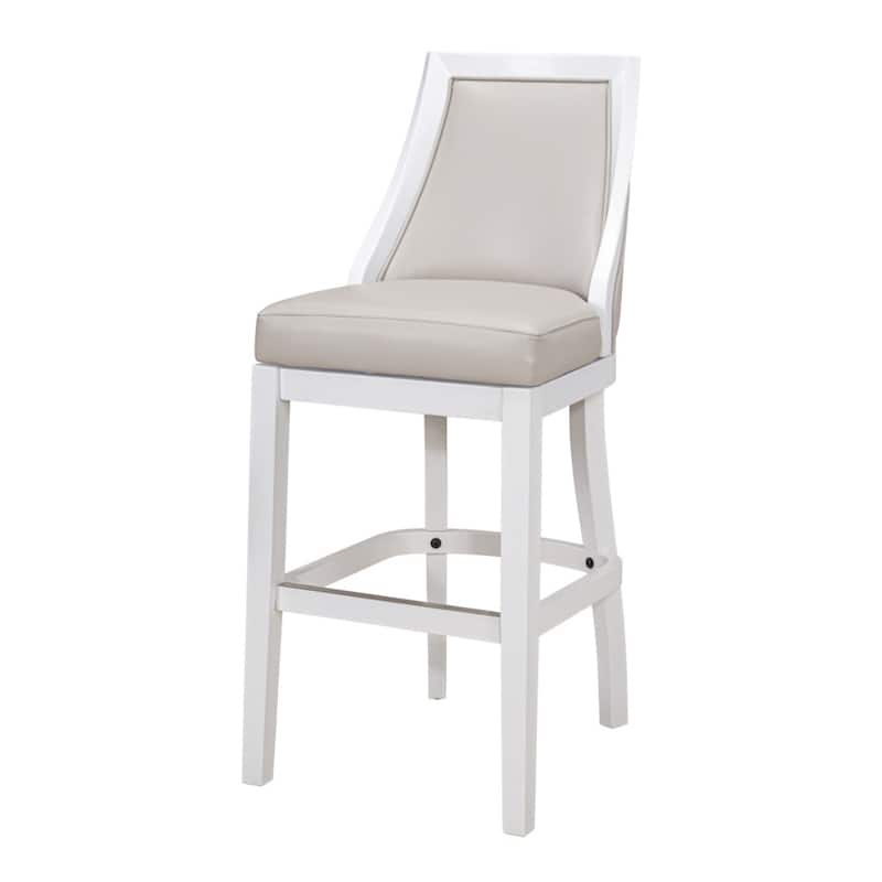 Grey Faux Leather Swivel Bar Chair with White Wood Frame and Footrest - Grey 31"