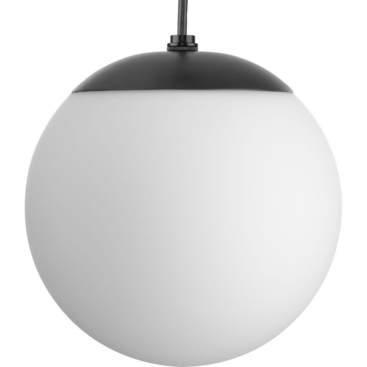 Atwell Collection Matte Black and Opal Glass Globe Small Hanging Pendant Light - 8 in x 8 in x 8.5 in