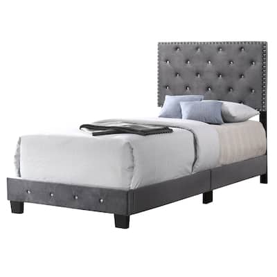 Velvet Upholstered Tufted Twin Panel Bed - 77" - Gray