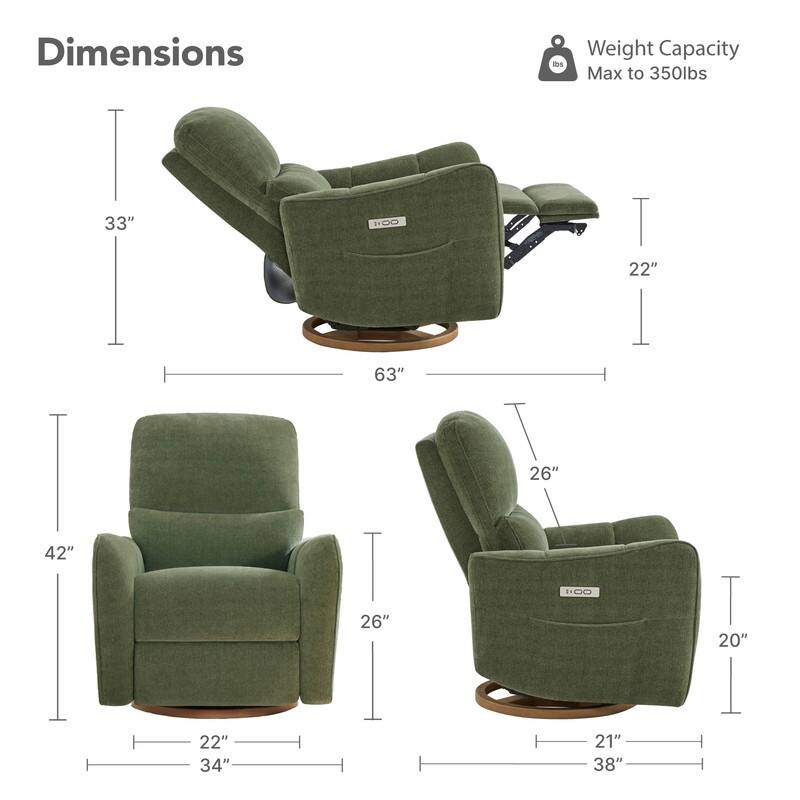 Spruce & Spring Power Swivel Recliner Chair Nursery Glider with Lumber Pillow