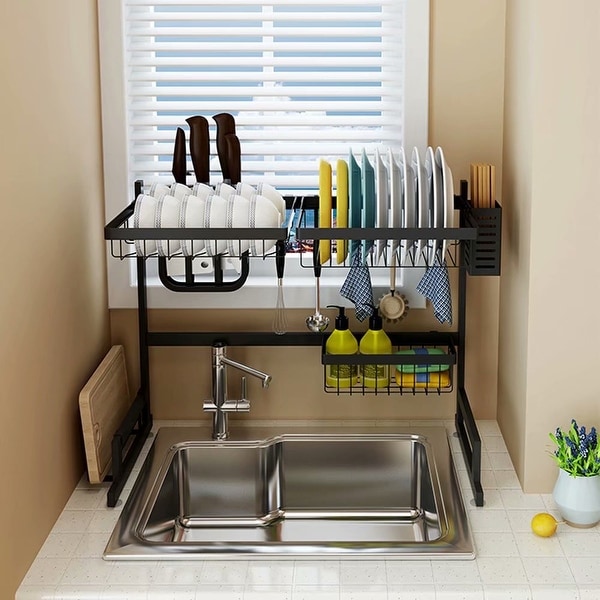 Dish Rack Above Sink Ace Teah 2 Tier Dish Drying Rack Over Sink Stainless Steel for Kitchen Supplies Storage Utensil Organizer Black 