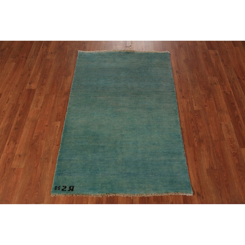 Aqua Blue Gabbeh Modern Rug Handmade Accent Wool Carpet - 2'8" x 4'1"
