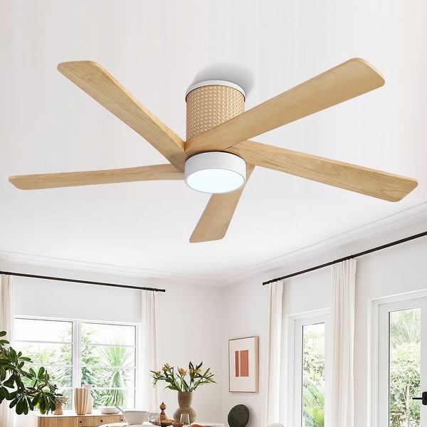 MLiAN 5 Solid Wood Blades DC Motor Indoor Downrod Flush Mount