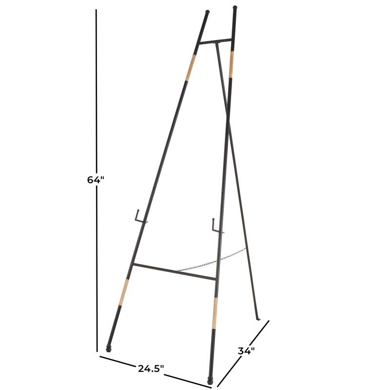 Black Metal Slim Foldable 2 Tier Easel with Wrapped Rattan Accents