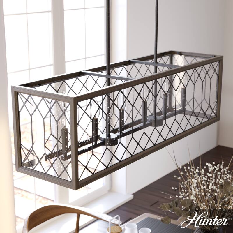 Hunter Chevron 6-Light Linear Chandelier - Dining Room, Island - Farmhouse, Transitional, Rustic, Lattice - Rustic Iron-French Oak