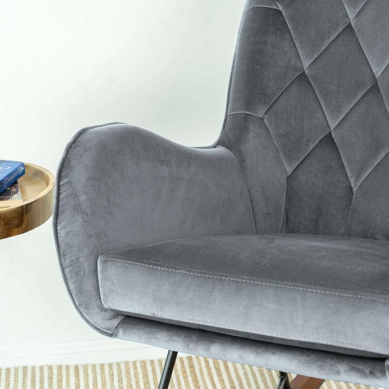 Rocking Chair with Thick Cushioned Seat, Glider Chair with High Backrest, Lounge Armchair with Solid Wood Legs