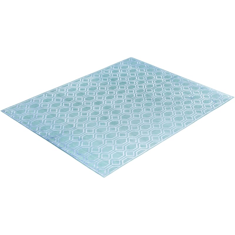 Modern One-of-a-Kind Handmade Area Rug, Green - 8' 1" x 9' 10"