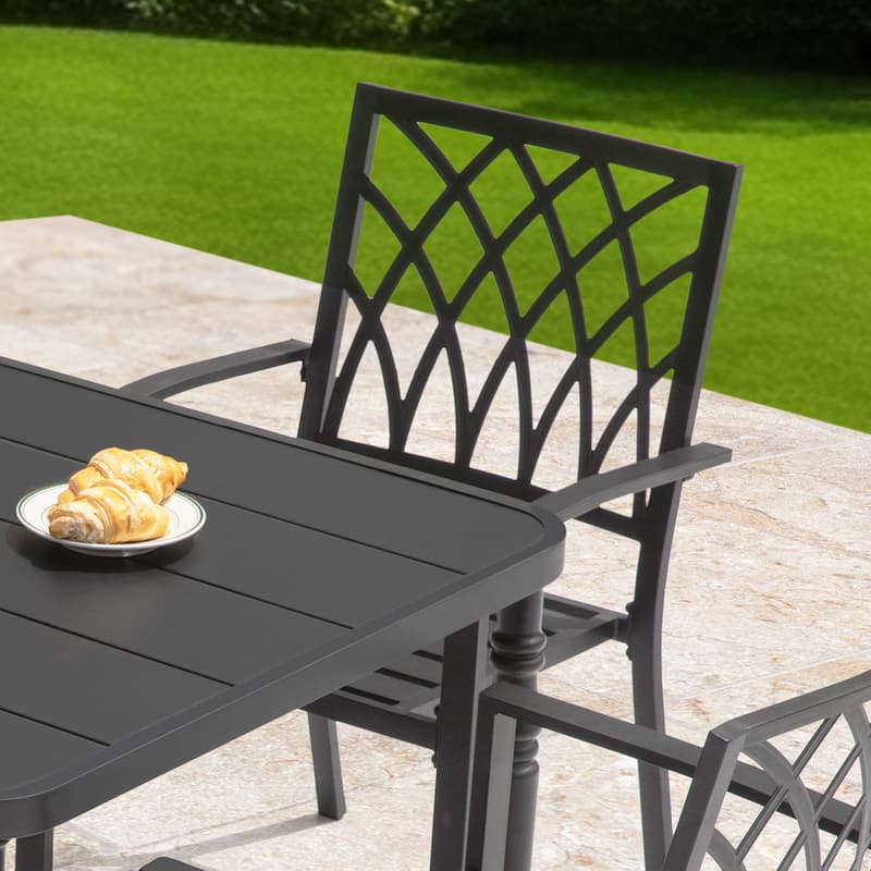 5PCS Patio Dining Set with 4 Stackable Chairs and Umbrella Hole, Black