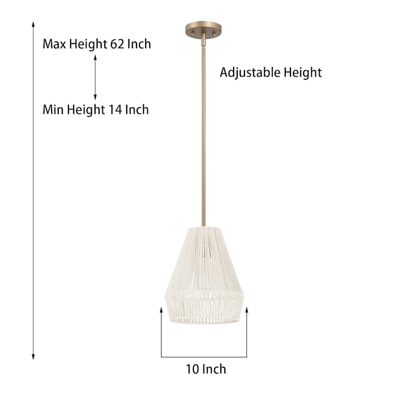 Acroma 1-light Farmhouse Coastal Boho Rattan Kitchen Island Pendant - 10'' D * 62'' H