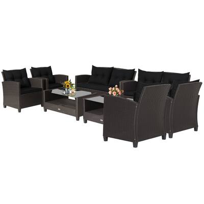 Costway 8 PCS Patio Rattan Furniture Set Glass Table Shelf Sofa - See Details