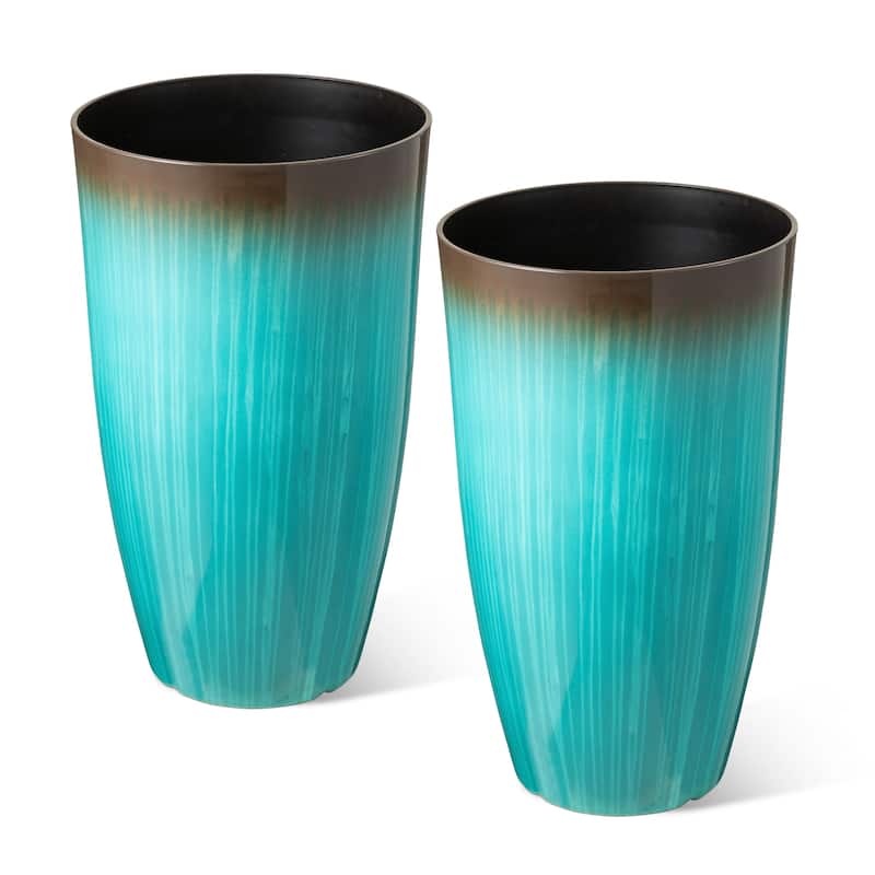 Glitzhome 23.5"H Set of 2 Oversized Gradient Blue Green Red Planter Tall Plastic Flower Pot