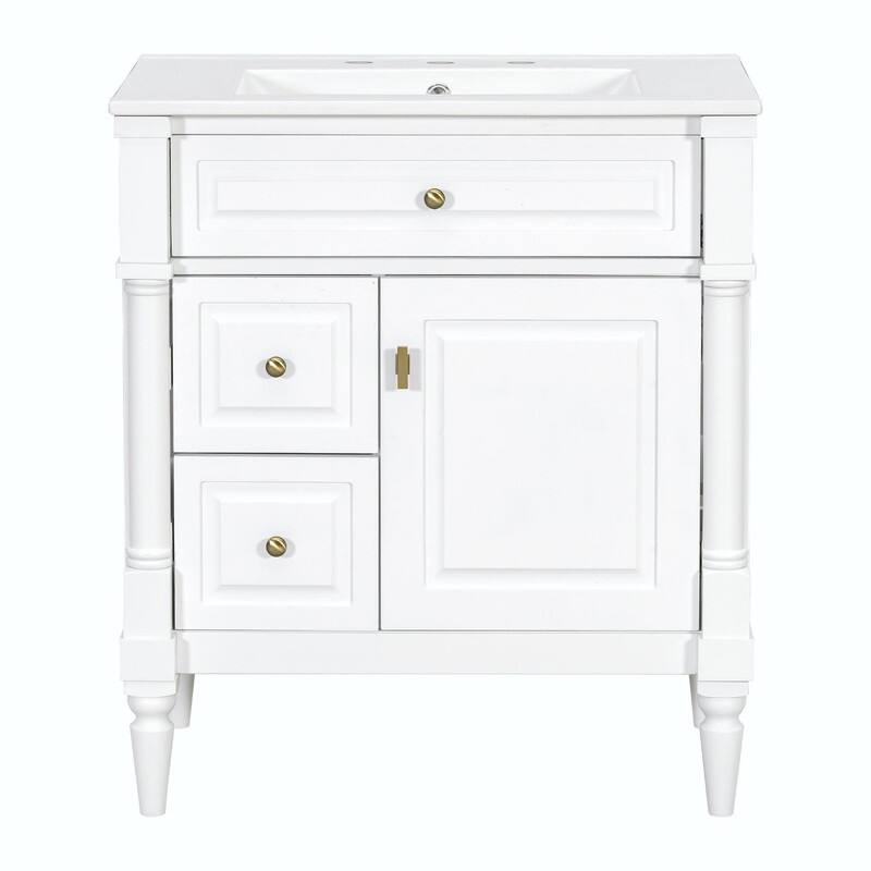 36" Bathroom Vanity with Sink, Freestanding Bathroom Cabinet with Ceramic Basin, Flip Drawer